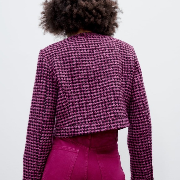 NWT Zara cropped tweed jacket |Zara houndstooth printed jacket Zara twee… - Picture 6 of 9